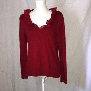 Chaps red ruffle accented sweater size large